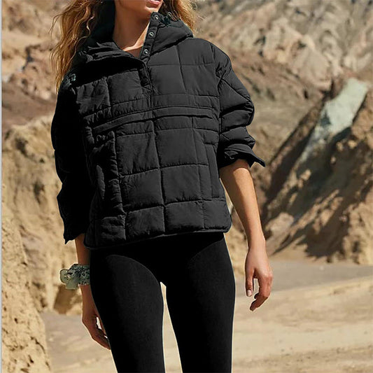 Piumino oversize con cappuccio da donna trapuntato leggero pullover invernale caldo imbottito con cappuccio
