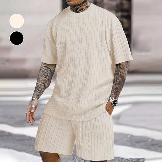 💕Completo estivo da uomo in 2 pezzi: maglietta con spalle scese e pantaloncini con coulisse | Ultra traspirante & Tessuto ad asciugatura rapida