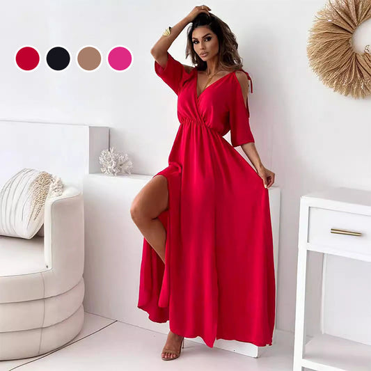 💖Heißer Verkauf💖Elegantes, sexy Damenkleid mit V-Ausschnitt und Seitenschlitz – Zeigen Sie Ihre bezaubernden Kurven, strahlen Sie Eleganz aus!