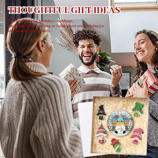🍁Las mejores decoraciones navideñas🎄Letrero de bienvenida de gnomo de madera intercambiable🎈