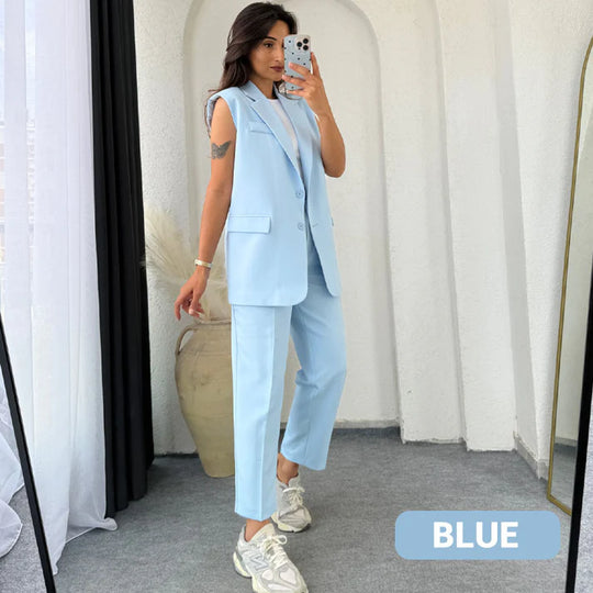 ⏰Ultimo giorno di vendita 49% di sconto💖Blazer elegante senza maniche da donna & Set di pantaloni a vita alta