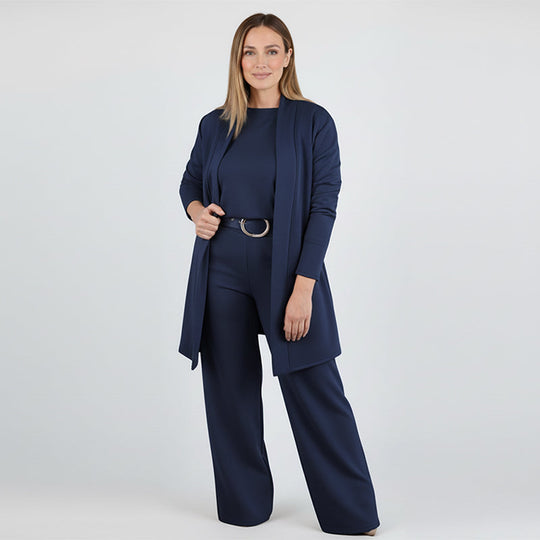 🎉Saldi imperdibili - 50% di sconto🥳Elegante set da 3 pezzi con cardigan lungo: tessuto morbido, parte superiore chic & Pantaloni per andare al lavoro & Gite giornaliere