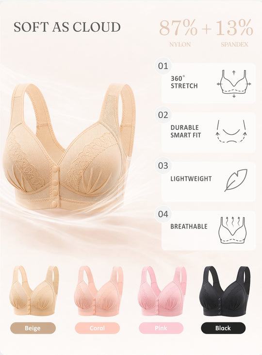 📢👙LAST DAY SPECIAL PRICE⚡CloudComfort™ Front-Button Cotton Bra – Breathable • Wire-Free • All-Day Support • Non-Padded & Skin-Friendly 🌿