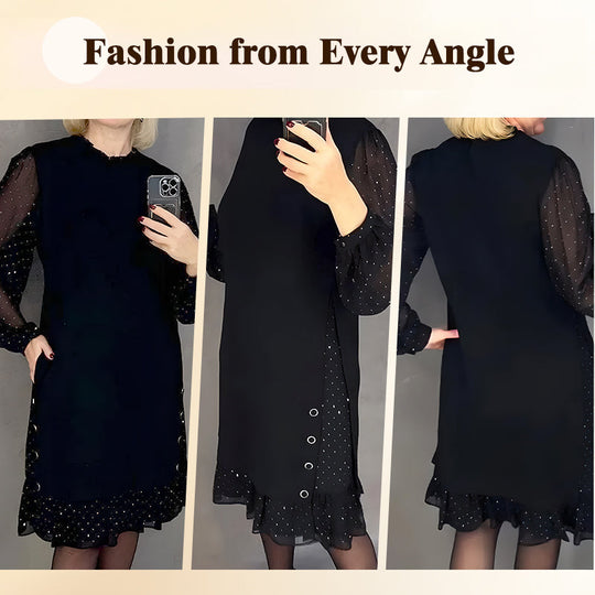 ✨ Flattering Elegance | Women's Rhinestone Round-Neck Midi Dress