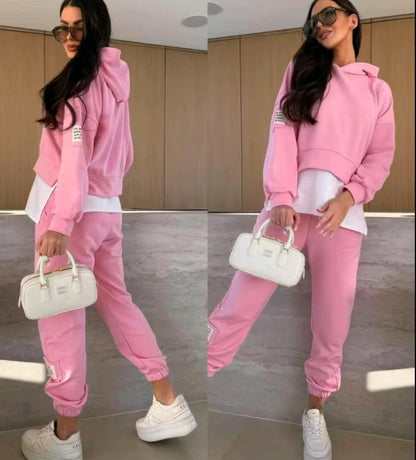 💜Trendy & Cozy🧥Women's Hooded Patchwork Sweatshirt Suit - Your Casual Day Essential!