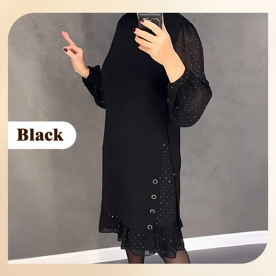 ✨ Flattering Elegance | Women's Rhinestone Round-Neck Midi Dress