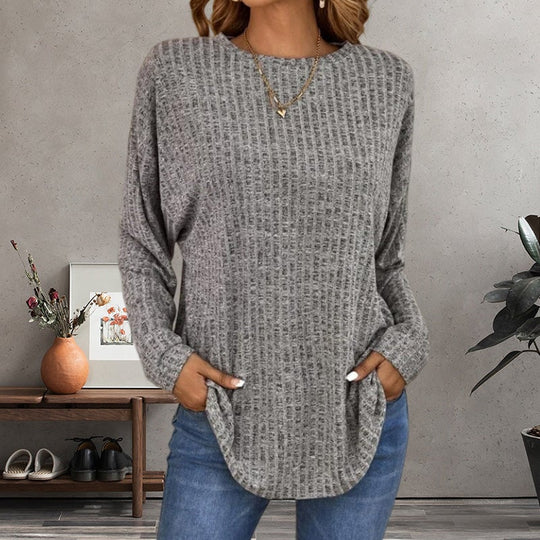 Casual Long-Sleeve Top – Soft Knit, Loose Fit & Versatile Style for All Body Types 🌸🧥