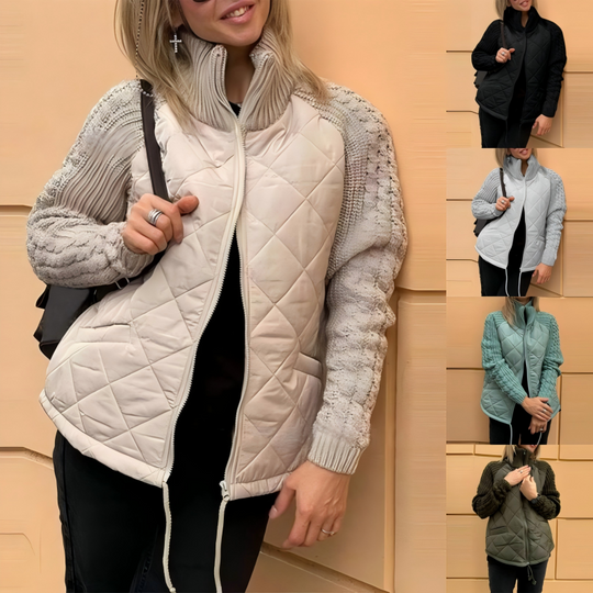 🔥2025 New Women’s Knit Patchwork Puffy Jacket - Soft Knit Panels, Quilted Body, Easy-Zip, Big Pockets 🧶🧷