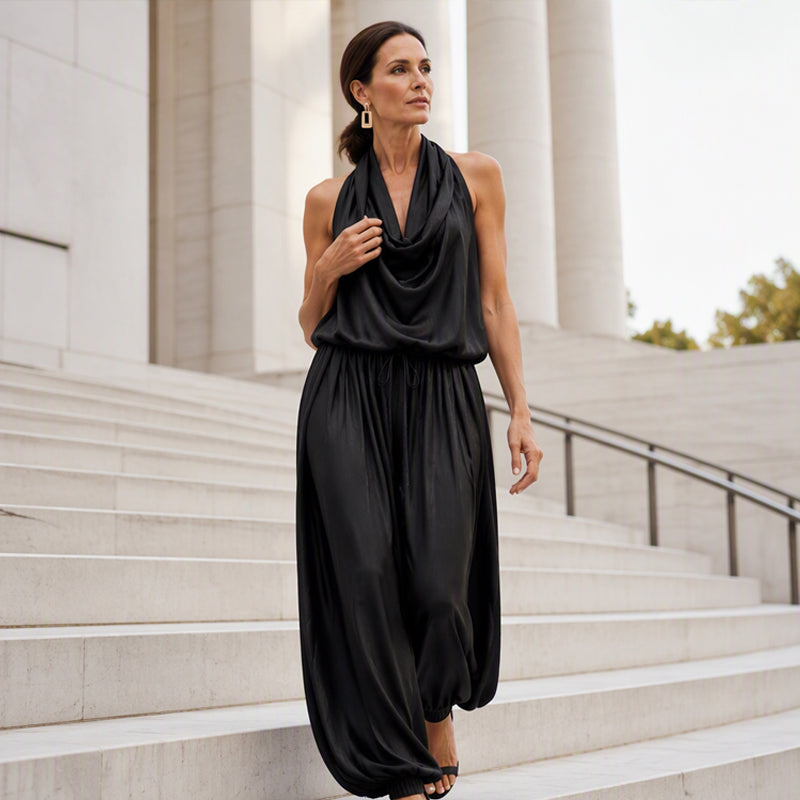 🎁New Arrivals 50% OFF💥Sleeveless Cowl Neck Jumpsuit – Halter, Wide-Leg, Elegant
