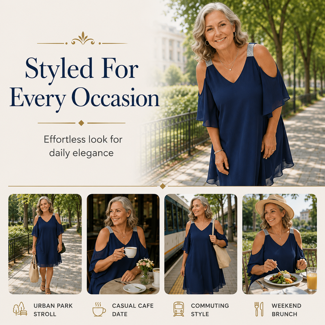 ⏳Limited-time 50% off⏰👗Women's Summer Cold Shoulder Chiffon Dress💎