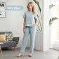🤍Set bluză elegantă minimalistă cu pantaloni largi🖤Set de două piese la modă, culoare uni