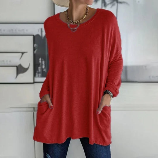 🔥50% DE RÉDUCTION🔥 T-shirt ample femme à manches longues et col rond – Confortable et stylé 👕✨