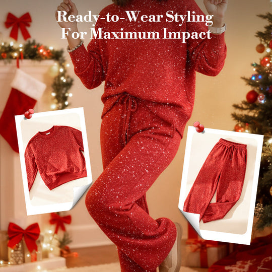 ⏰Last Day Sale - 50% OFF✨Women's Glitter Pullover Sweater & Pants 2-Piece Set