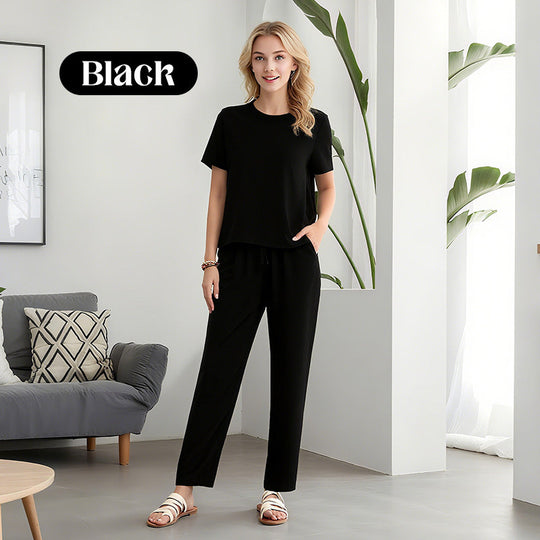 🤍Completo composto da top elegante minimale e pantaloni a gamba larga🖤Completo due pezzi alla moda in tinta unita