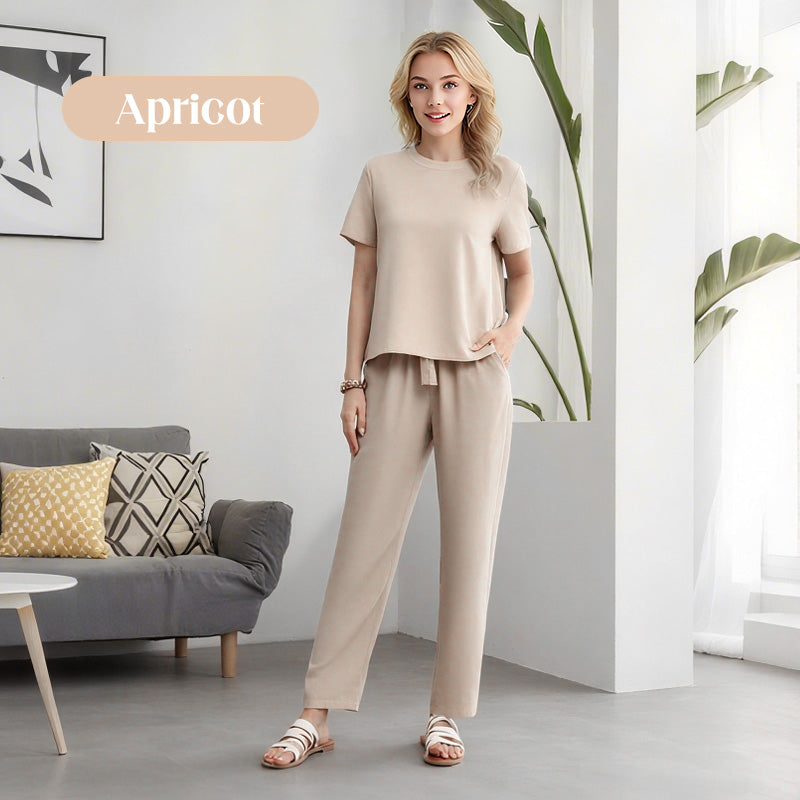🤍Completo composto da top elegante minimale e pantaloni a gamba larga🖤Completo due pezzi alla moda in tinta unita