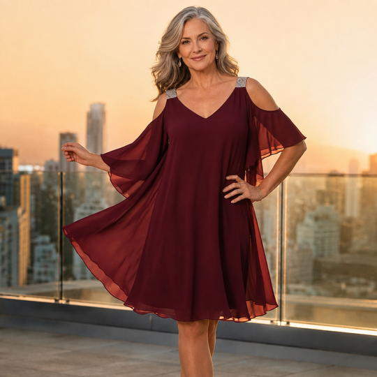 ⏳Limited-time 50% off⏰👗Women's Summer Cold Shoulder Chiffon Dress💎