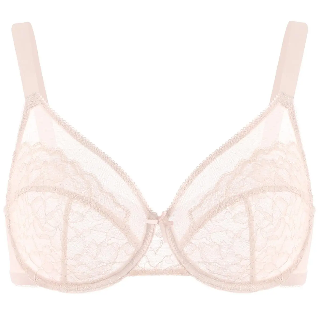 💞50K+ SOLD!👙HSIA Enchante Floral Lace Plus Size Underwire Unlined Unpadded Minimizer Full Coverage Bra Women's Wear Comfortable Breathable Mesh Cup