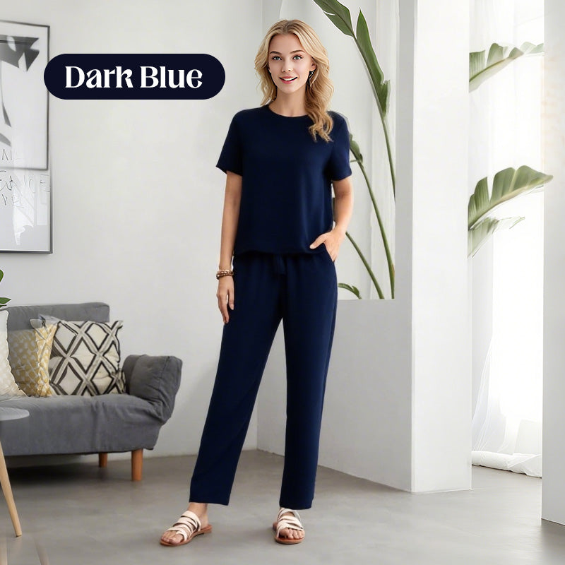 🤍Completo composto da top elegante minimale e pantaloni a gamba larga🖤Completo due pezzi alla moda in tinta unita