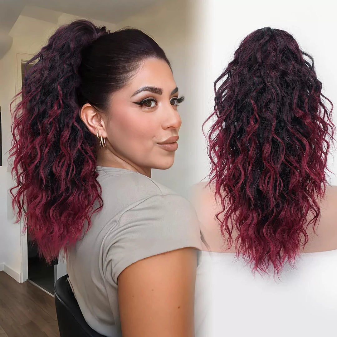 💜Curly Wavy Frizzy Hair Extension with Ponytail💜Convertible Ponytail | Human Hair Blend