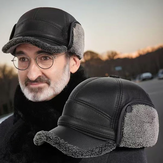 ⛄️🧢Bonnet d'hiver vintage pour homme avec oreillettes - Doublure en peluche douce et casquette en similicuir