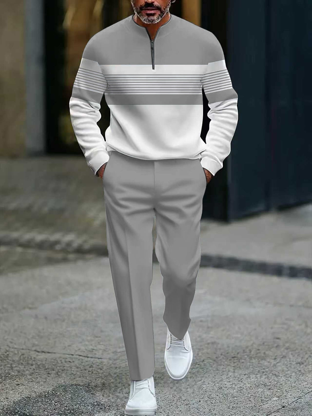 💎 50% DE RÉDUCTION ! 💎 Ensemble Homme Imprimé Graphique – Pull à Col Quart-Zip & Pantalon Assorti, Coupe Décontractée & Tissu Respirant 👕🌿