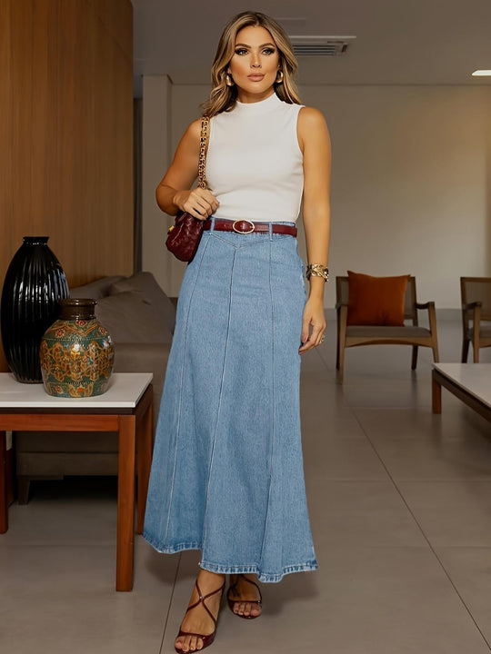 ⏳Time-Limited Special⏰Women's High‑Waist A‑Line Denim Maxi Skirt – Flattering 👗
