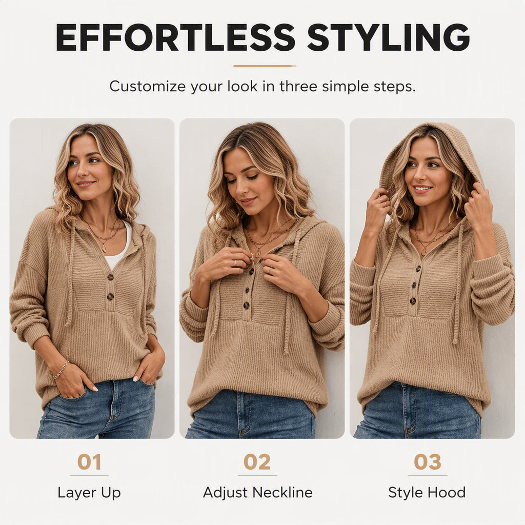 Bestseller🏆🧥 Ribbed Hooded Knit Top – Timeless Silhouette & All-Day Comfort for Every Occasion