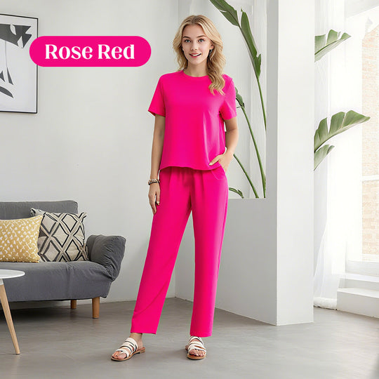 🤍Completo composto da top elegante minimale e pantaloni a gamba larga🖤Completo due pezzi alla moda in tinta unita