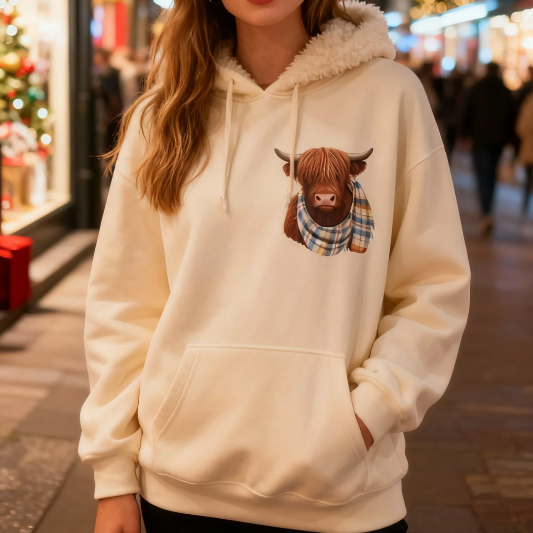 🐮🎁Cute Highland Cow Cozy Fleece-Lined Hooded Sweatshirt