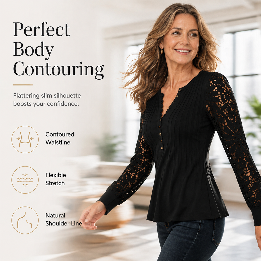 Women's Casual Lace Long-Sleeved V-Neck Top