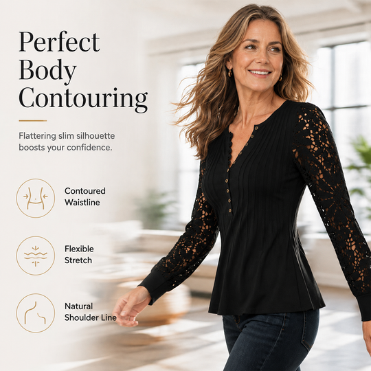 Women's Casual Lace Long-Sleeved V-Neck Top