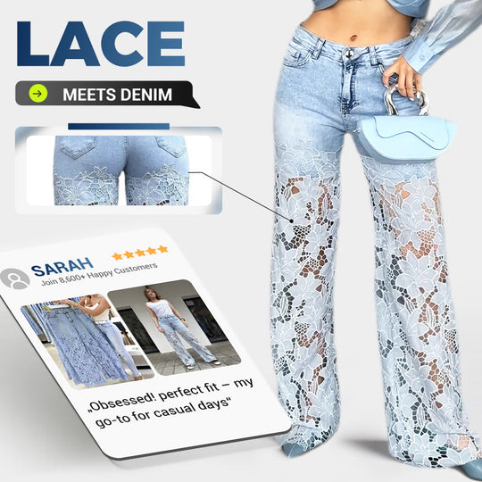 🌸Offerta speciale estiva 50% di sconto🌸Jeans a vita alta con cuciture in pizzo