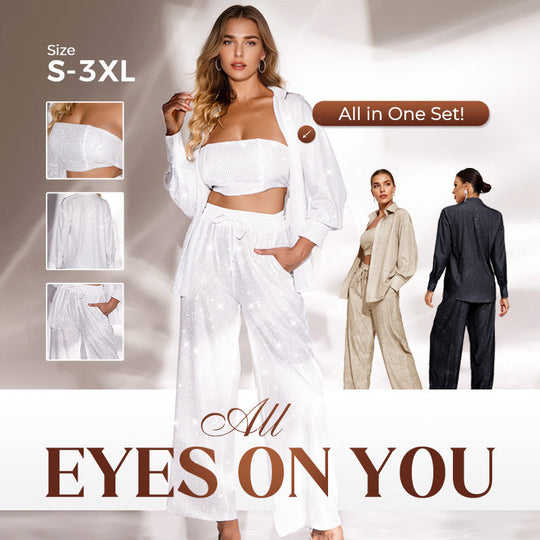 ✨50% di sconto✨Blazer con paillettes e pantaloni larghi da donna (set da 3 pezzi)