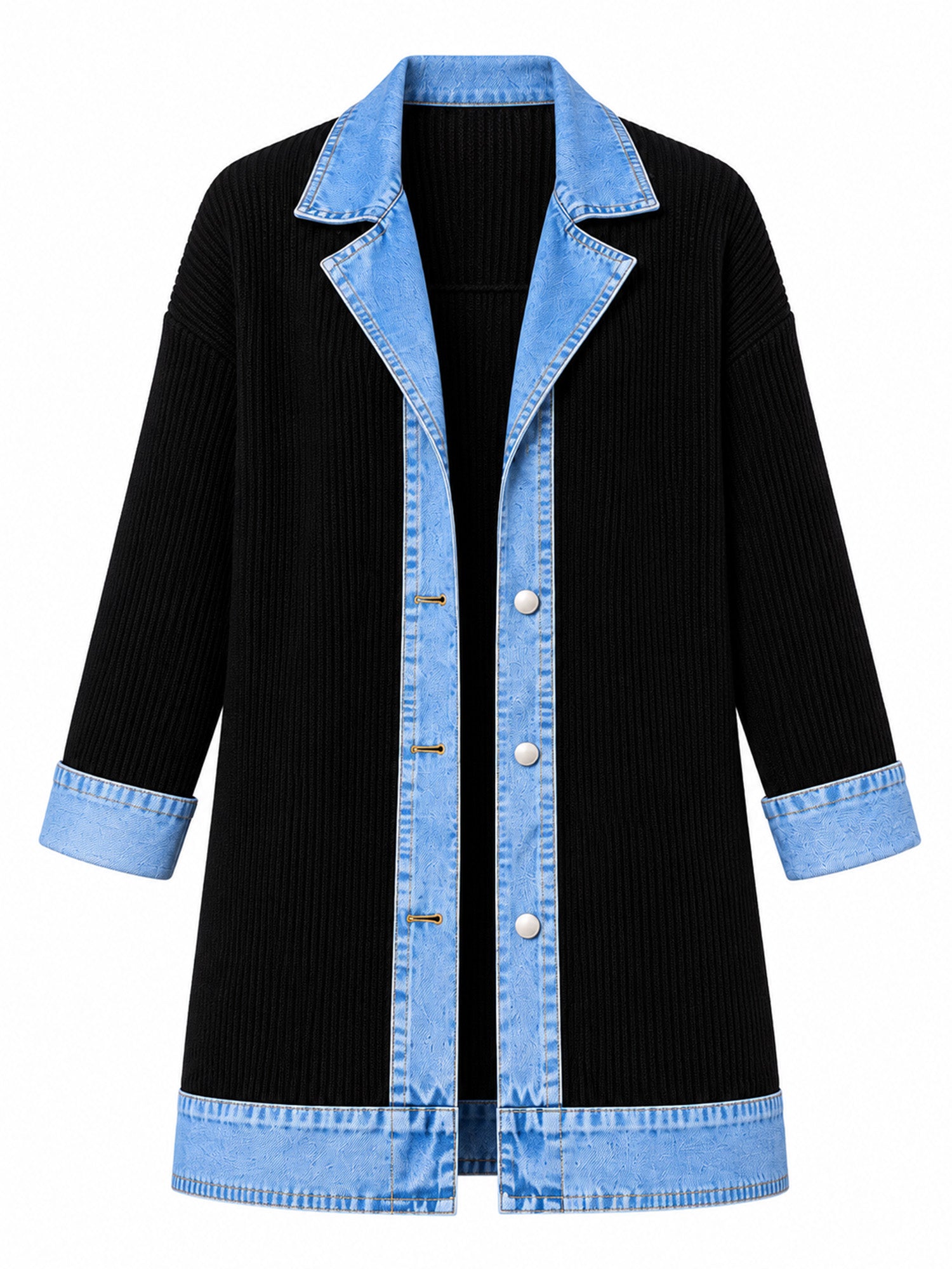 Manteau en maille côtelée élégant pour femme avec empiècements en jean