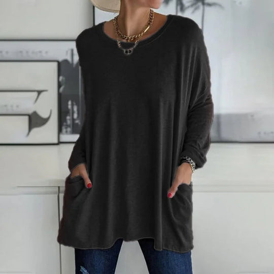 🔥50% DE RÉDUCTION🔥 T-shirt ample femme à manches longues et col rond – Confortable et stylé 👕✨