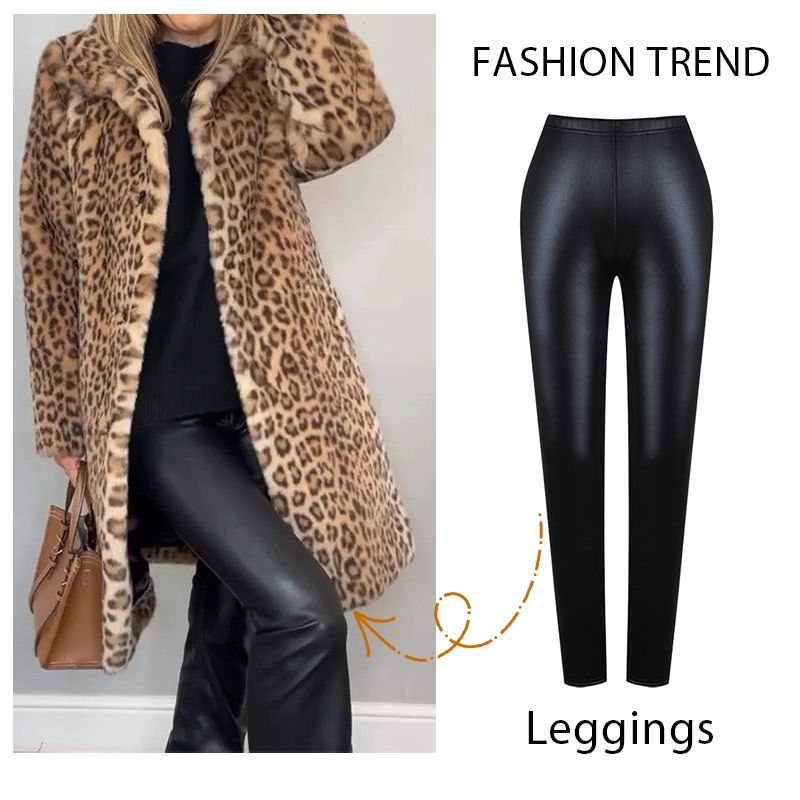 ✨I set più venduti dell'autunno 💖Giacca di media lunghezza con stampa leopardata e leggings in pelle da donna