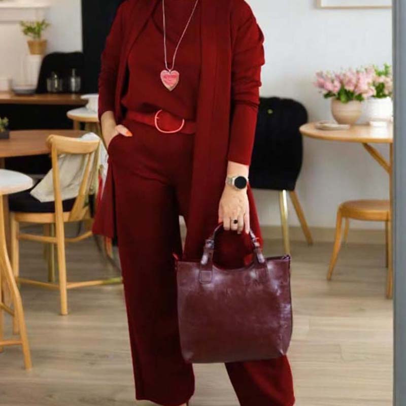 ⏳Time-Limited Special⏰Elegant 3-piece set including long cardigan, top and pants💞