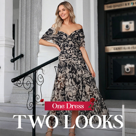 ⏳Offerta speciale a tempo limitato⏰ Abito stampato da donna con scollo a V e spalle scoperte