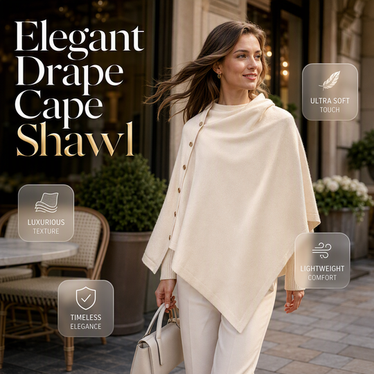 Women's Cozy Asymmetrical Poncho with Button Details