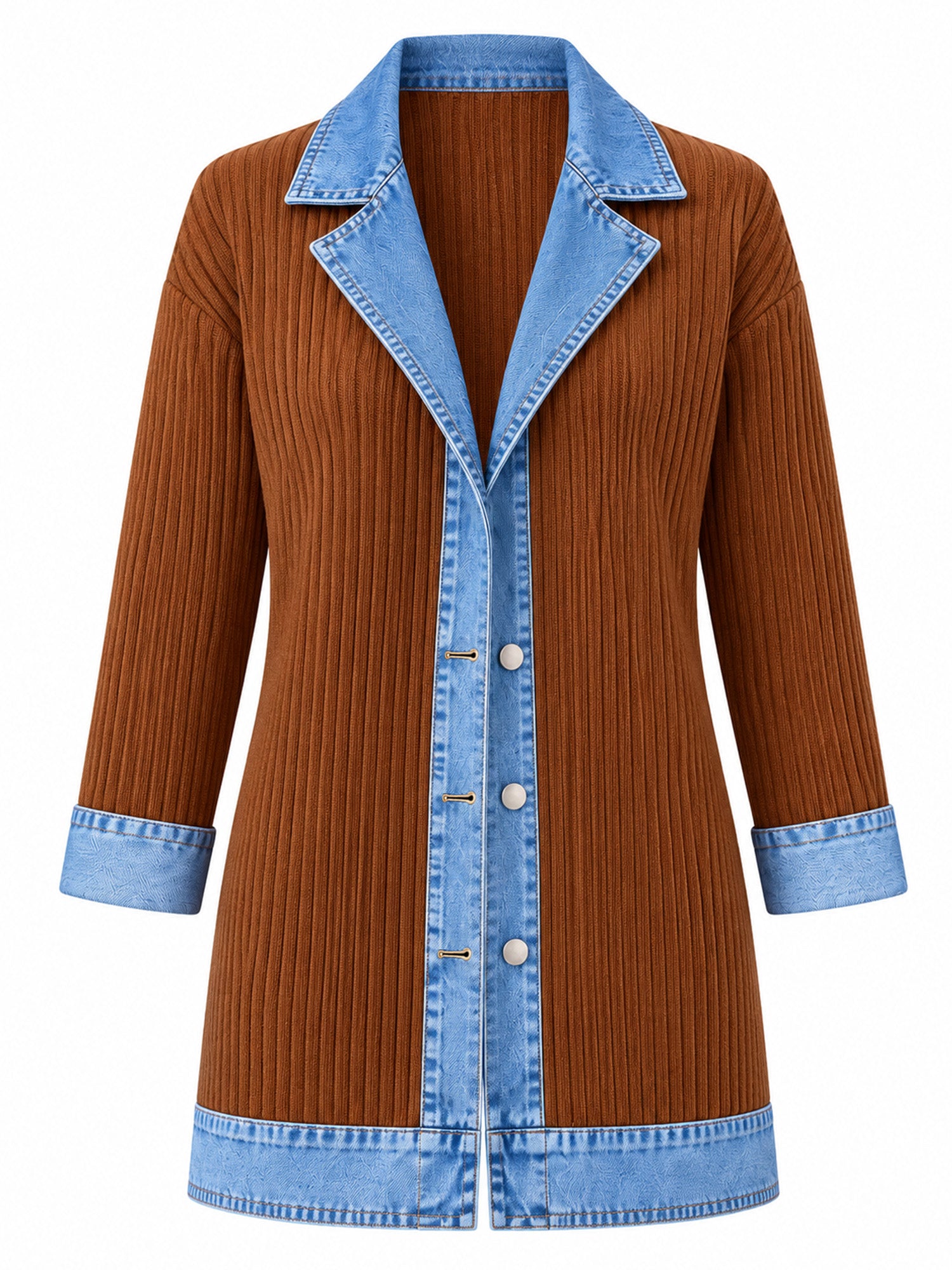 Manteau en maille côtelée élégant pour femme avec empiècements en jean