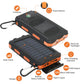 Portable Solar Charger Power Bank with LED Flashlight - Dual USB-A Output, Waterproof Outdoor Design with Compass & Carabiner