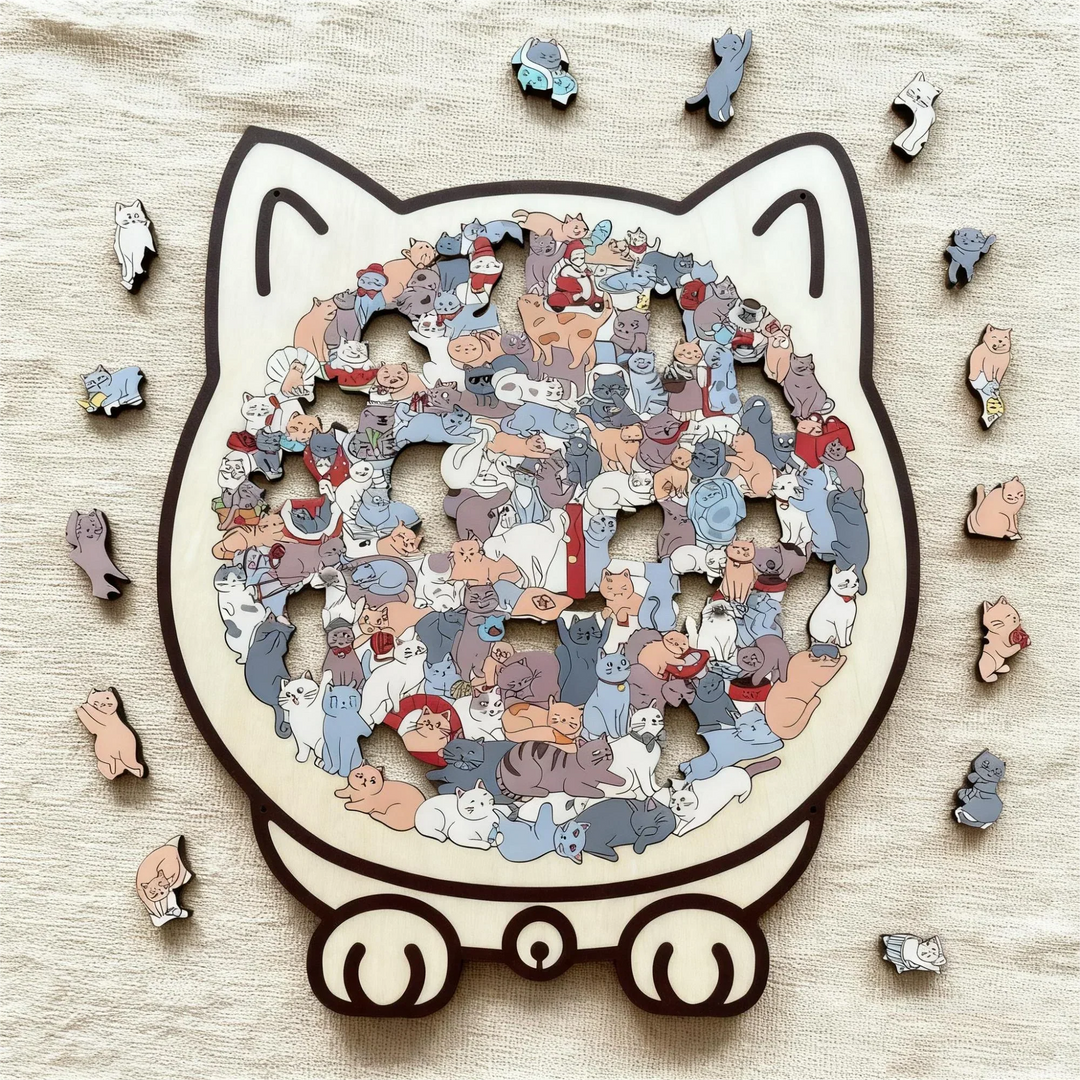 🎁Christmas Sale 49% OFF🎅135-Piece Morandi-Colored Cat Shaped Wooden Jigsaw Puzzle