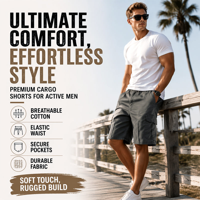 📢📢50% OFF !! ⏰Men's Cargo Shorts – Elastic Waist, Multi-Pocket, Durable