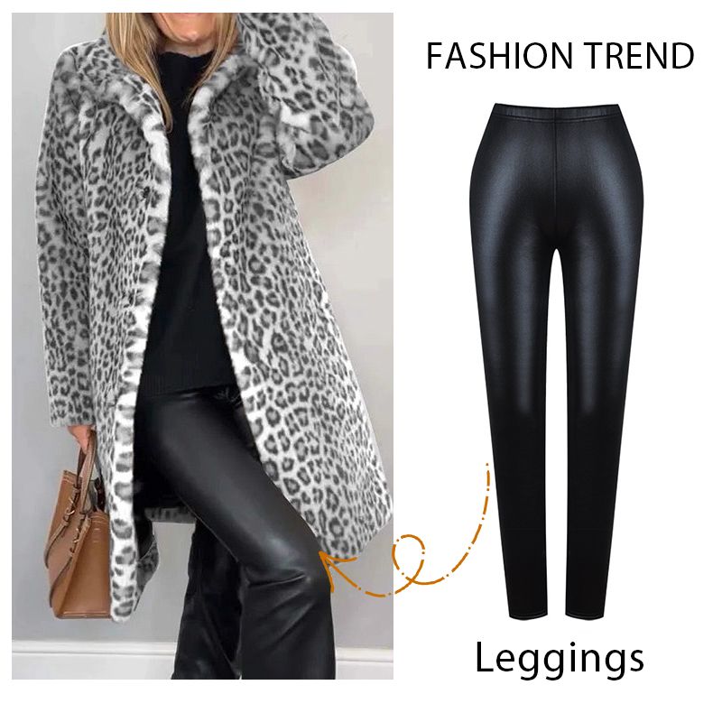 ✨I set più venduti dell'autunno 💖Giacca di media lunghezza con stampa leopardata e leggings in pelle da donna