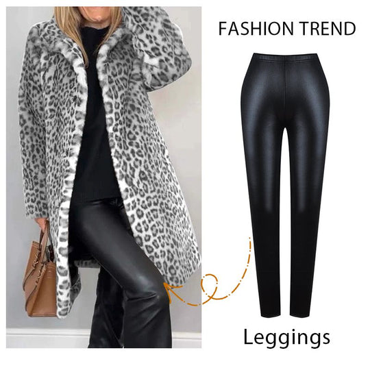 ✨I set più venduti dell'autunno 💖Giacca di media lunghezza con stampa leopardata e leggings in pelle da donna