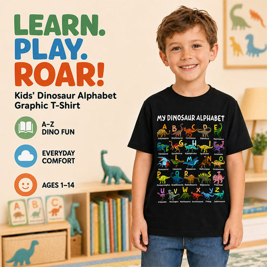 🦖Hot Sale 50% OFF✨Kids Dinosaur Alphabet Graphic T-Shirt