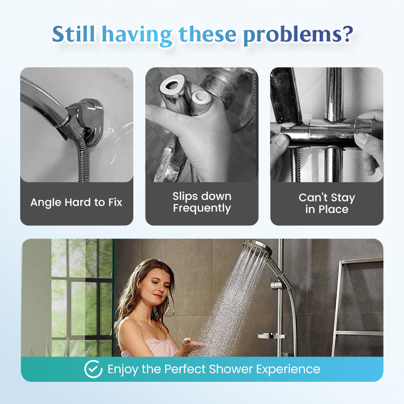 Hole-free shower head bracket with sliding sleeve, adjustable height rod, hook and mounting bracket for shower unit and shower head