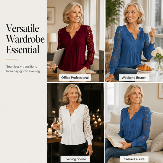 Women's Casual Lace Long-Sleeved V-Neck Top