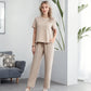 🤍Set bluză elegantă minimalistă cu pantaloni largi🖤Set de două piese la modă, culoare uni