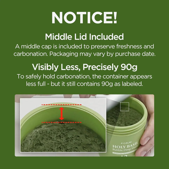 P.CALM Masc Carbónáitithe Basil Naofa: Glantóir Doimhin Póire ag Claochlú Cré go Boilgeoga, Ceann Dubh & Rialú Sebum, Eagraithe Smididh 90g le haghaidh Eispéireas Spa